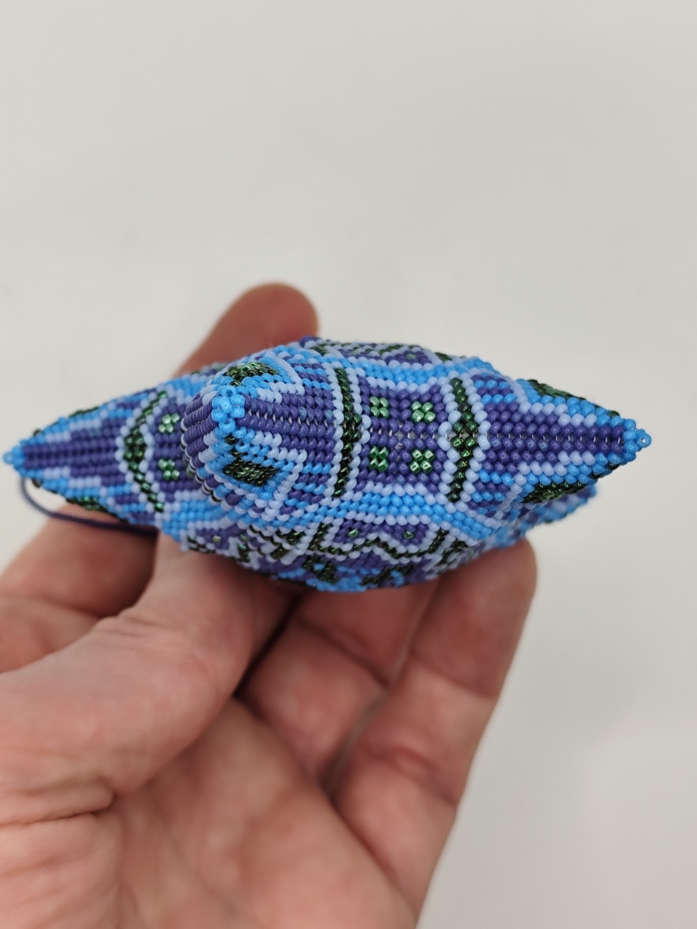 Handmade Beaded Star Ornament in Light Blue, Blue & Green - Picture 4 of 7